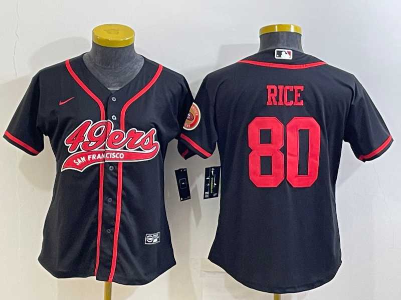 Womens San Francisco 49ers #80 Jerry Rice Black With Patch Cool Base Stitched Baseball Jersey